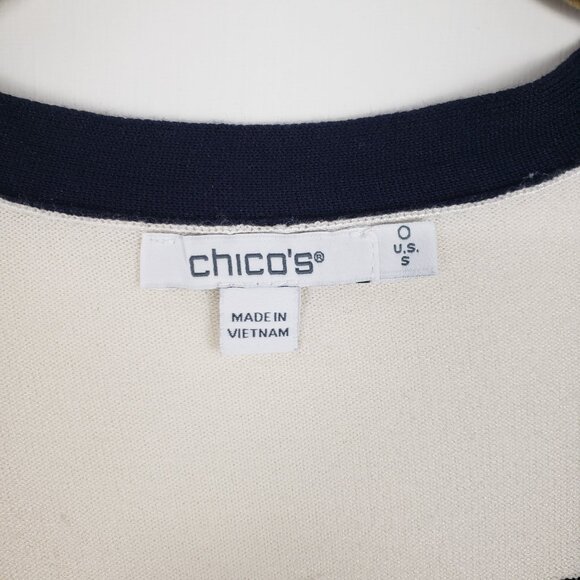 Chicos Mixed Stripe Cardigan Sweater Navy Cream V-Neck Size 0 US Size Small - Picture 4 of 7